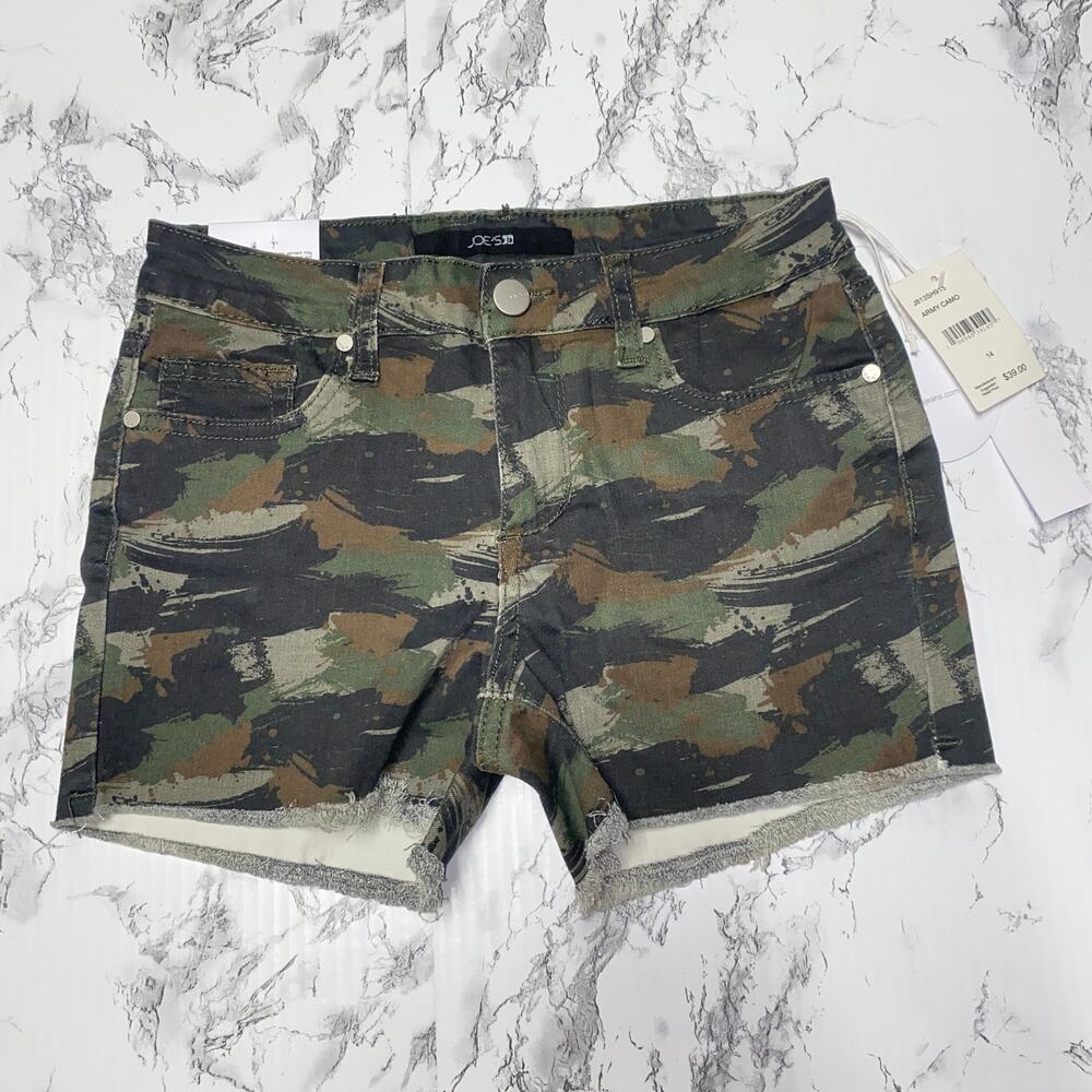 NWT Joe's Jeans Girls Army Green Camo The Everly Mid Rise Shorts Youth Size 14